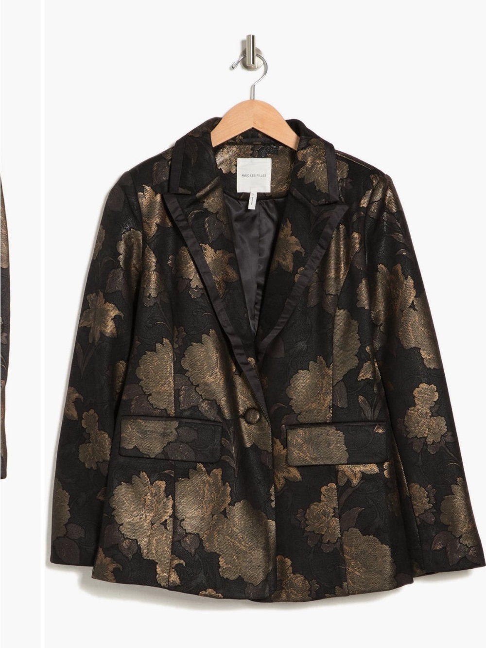 Avec Les Filles Black Blazer with Gold Floral Brocade - Picture 4 of 9